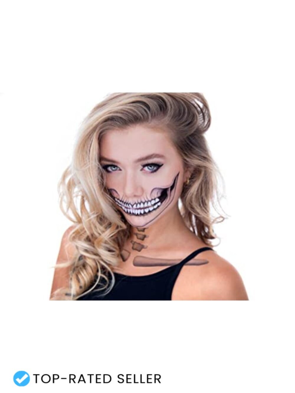 Skull Temporary Tattoos Halloween Costume Face Sticker Adult 2 Count